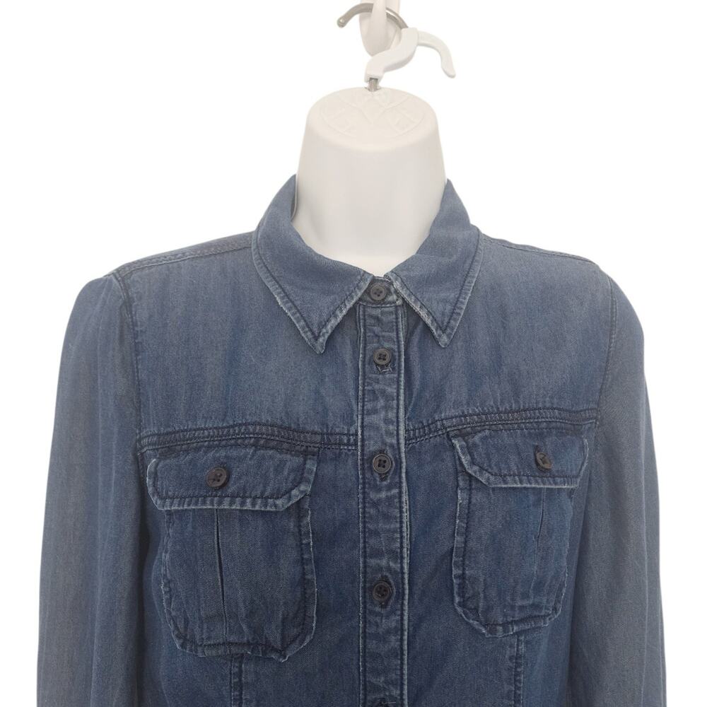 Guess Denim Long Sleeve Button Down Shirt Size XS Dark Wash Dual Chest Pockets. - Picture 6 of 9